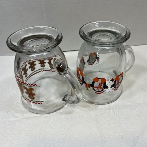 TWO Glass Mugs Gingerbread Men/Penguins Holiday Christmas Winter 15oz - Picture 5 of 10